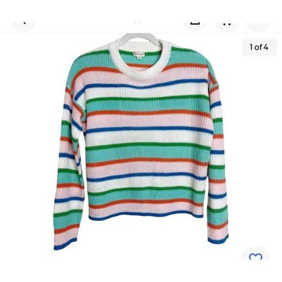 Hem & Thread Slouchy Knit Sweater Pastel Colorful Striped medium nwt Crew Neck - Picture 1 of 4